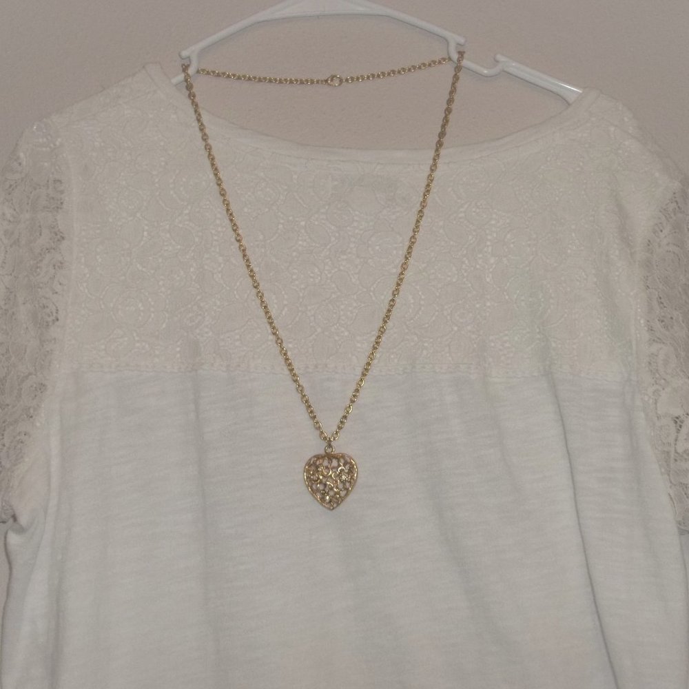 Puffy Heart Flower Necklace Pendant Charm Long Chain Costume Jewelry Girl A562 - Picture 6 of 6